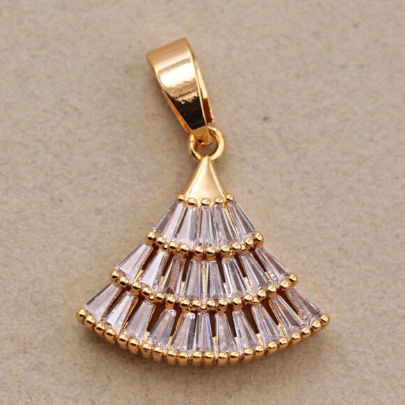 18K Yellow Gold Filled Geometric Sector Diamond Zircon Necklace Pendant Gorgeous - Picture 4 of 4